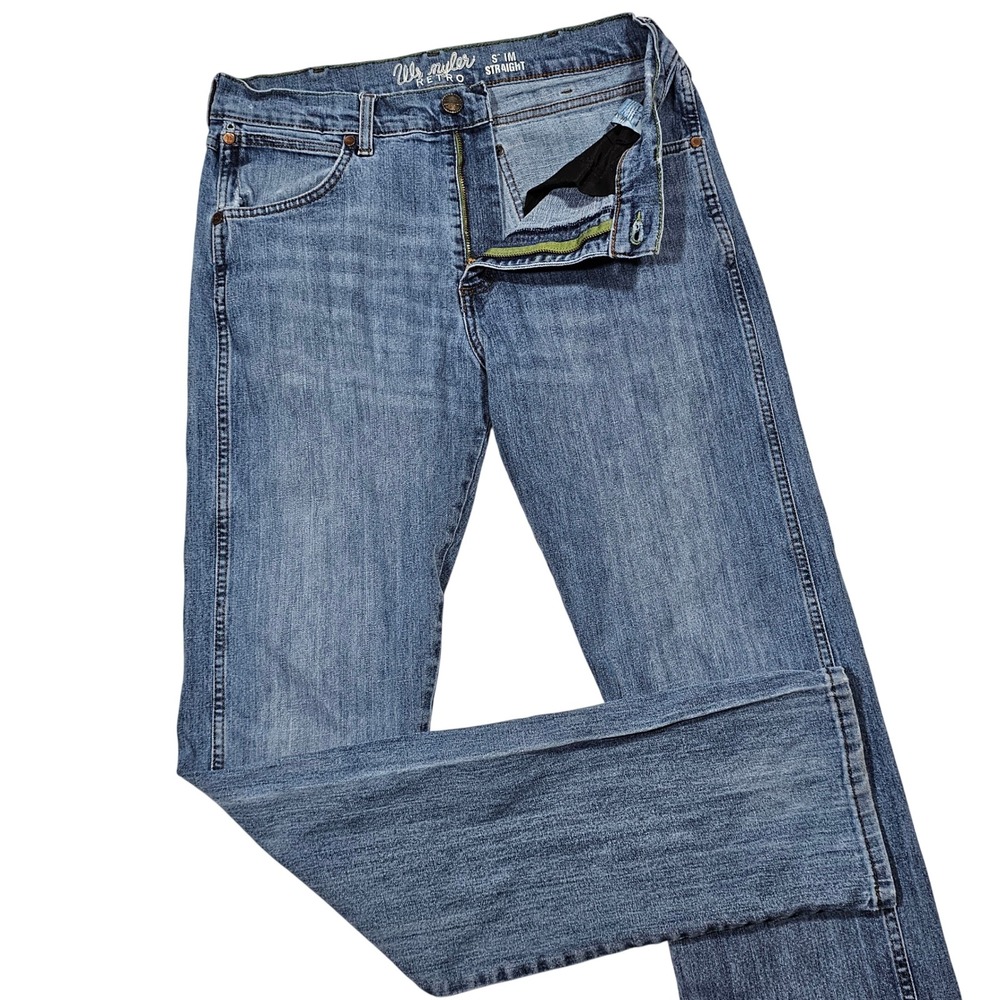 Wrangler Retro Jeans Mens 33x35 Blue Slim Straight Cowboy Western Rodeo